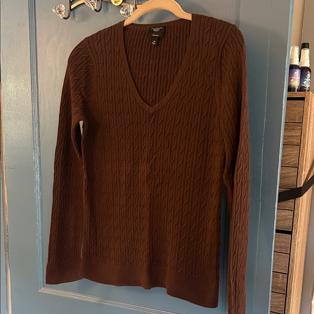 Talbots Brown V-Neck Textured Sweater